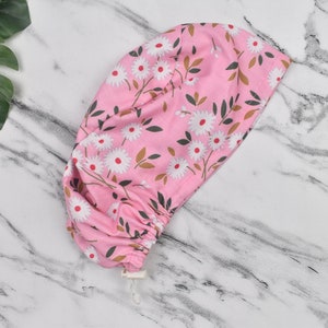 Floral Euro Scrub Cap for Women, Surgical cap Satin Lined Option. Satin lined scrub cap.