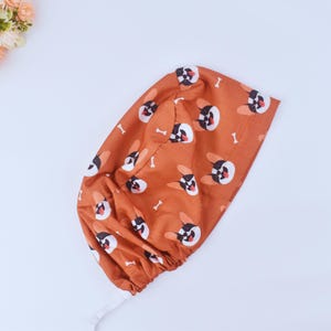 French Bulldog Euro Scrub Cap: Ponytail Surgical Hat, Satin Lined