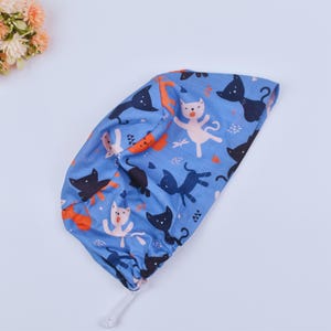 Halloween Cat Euro Scrub Cap for Women, Cat Surgical cap Satin Lined Option, Euro Scrub Cap for Women, Surgical cap, Satin lined scrub cap