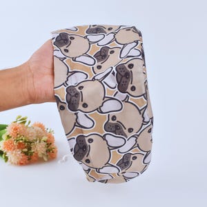 French Bulldog Scrub Cap: Euro Surgical Hat, Satin Lined, Ponytail Option