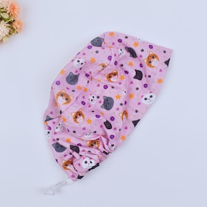 Cat Face Scrub Cap: Cotton Surgical Cap, Satin Lined Option