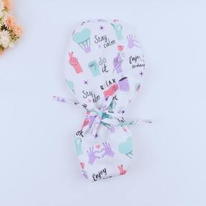 Ponytail scrub cap for women, satin lined scrub cap, scrub cap for women ponytail, nurse Euro scrub cap, surgical cap women, Scrub hat.