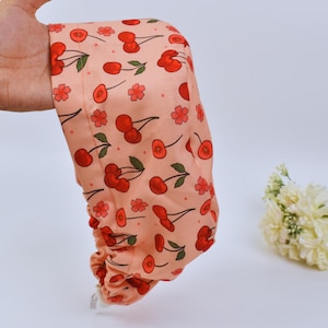 Cherries Euro Scrub Cap for Women, Surgical cap Satin Lined Option, . Euro Scrub Cap for Women, Surgical cap, Satin lined scrub cap.