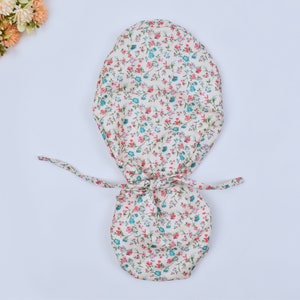 Floral Ponytail scrub cap, Surgical cap women. Satin Lined Option Surgical cap with ponytail. Satin Lined scrub cap.