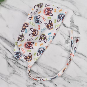 Funny Dogs Print Surgical Scrub Cap: Satin Lined Cotton Dental Cap