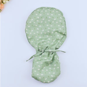 Small floral Ponytail scrub cap, Surgical cap women. Satin Lined Option Surgical cap with ponytail. Satin lined scrub cap.