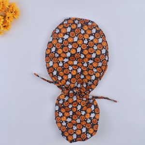 Halloween Ponytail scrub cap, Surgical cap, Ghost scrub cap with ponytail holder, SPOOKY GHOST scrub caps for Women, Pumpkin Scrub hats.