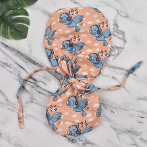 Funny Bird Ponytail scrub cap, Bird Surgical cap women. Surgical cap with ponytail, Scrub caps for women, surgery cap Satin Lined scrub cap.