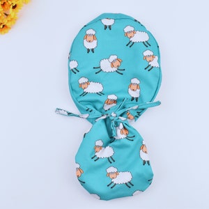 Sheep Ponytail scrub cap, Summer Surgical cap women. Surgical cap with ponytail, Scrub caps for women, surgery cap, Satin lined scrub cap.