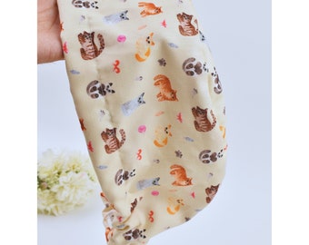 Cat Print Scrub Cap: Cotton Euro/Ponytail Surgical Hat, Satin Lined