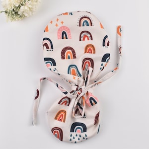 Rainbows Ponytail scrub cap, Surgical cap women. Surgical cap with ponytail, Scrub caps for women. Satin Lined scrub cap.
