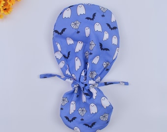 Halloween Ghost Ponytail Scrub Cap: Spooky Surgical Hat