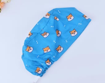 Funny Dog Print Euro Scrub Cap: Ponytail Surgical Hat, Satin Lined