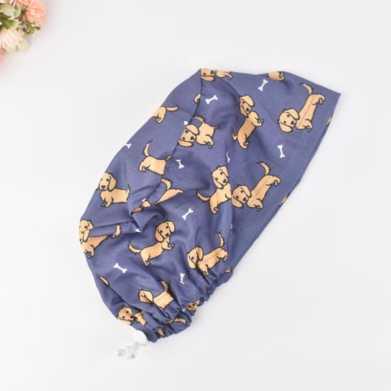 Dachshund Print Euro Scrub Cap: Ponytail Surgical Hat, Satin Lined