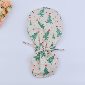 Christmas Tree Ponytail Scrub Cap: Euro Surgical Hat, Satin Option