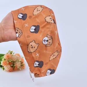 Dog Face Euro Scrub Cap: Satin Lined Cotton Ponytail Surgical Hat