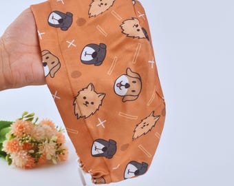 Dog Face Euro Scrub Cap: Satin Lined Cotton Ponytail Surgical Hat