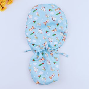 Dinosaur Ponytail scrub cap, Surgical cap women. Satin Lined Option Surgical cap with ponytail. silk lined scrub cap.