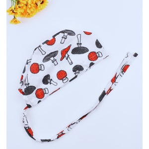 Mushroom Print Scrub Cap: Satin Lined Cotton Surgical Hat