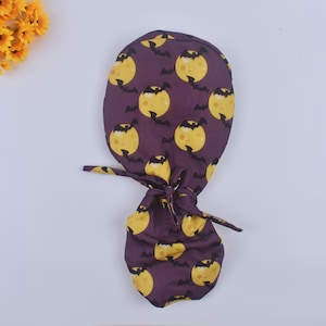 Bat Halloween Scrub Cap, Halloween Ponytail scrub cap, Surgical cap women. Surgical cap with ponytail. Satin Lined scrub cap.
