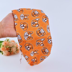 Dog Face Euro Scrub Cap: Women&#39;s Ponytail Surgical Hat (Satin Lined Option)