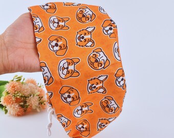 Dog Face Euro Scrub Cap: Women's Ponytail Surgical Hat (Satin Lined Option)