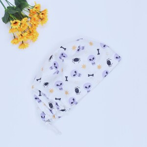 Skull Halloween Ponytail scrub cap for women, Spooky Ghost Euro Scrub cap, surgeon Surgical cap, scrub cap for Women, Satin lined Scrub cap