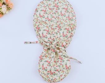 Pink Rose Floral Ponytail Scrub Cap: Satin Lined Cotton Surgical Cap