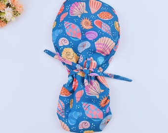 Ocean Ponytail Scrub Cap: Satin Lined Cotton Surgical Cap