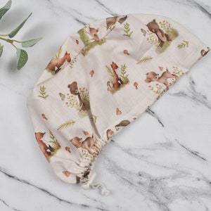 Wild animals Euro Scrub Cap for Women, Surgical cap Satin Lined Option. Satin lined scrub cap.