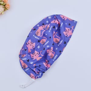 Pink Cat Scrub Cap: Cotton Surgical Cap, Satin Lined Option