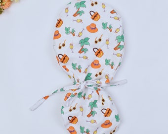 Beach Party Floral Ponytail Scrub Cap: Satin Lined Surgical Cap