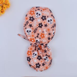Halloween Ponytail scrub cap, Skull Scrub caps, surgeon Surgical cap, Floral scrub caps, Satin lined Scrub Cap, 3 Styles Scrub cap