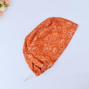 Dog Paw Print Euro Scrub Cap: Satin Lined Ponytail Surgical Hat