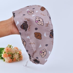 Dog Face Euro Scrub Cap: Satin Lined Cotton Ponytail Hat