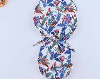 Floral Ponytail Scrub Cap: Satin Lined Surgical Hat