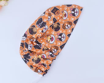 Funny Dog Print Euro Scrub Cap: Satin Lined Ponytail Surgical Hat