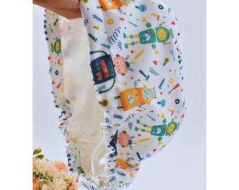 Robot Print Scrub Cap: Cotton Surgical Hat, Satin Lined Option