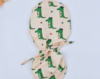 Crocodile Ponytail Scrub Cap: Cotton Surgical Hat, Satin Lined Option