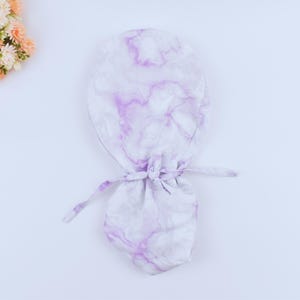 Scrub Cap for women/Tie DYE pastel clouds surgical cap/Satin linen/Buttons/Tie option/Soft Adjustable with toggle stretchy hat. Scrub hats.