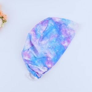 Tie Dye Euro Scrub cap, Ponytail Scrub cap, surgical scrub hats, scrub hat, scrub caps for women, surgical scrub caps, silk lined scrub cap.