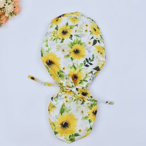 Floral Ponytail Scrub Cap: Summer Cotton, Satin Lined