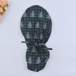 Christmas Tree Ponytail Scrub Cap: Satin Lined Cotton Surgical Hat