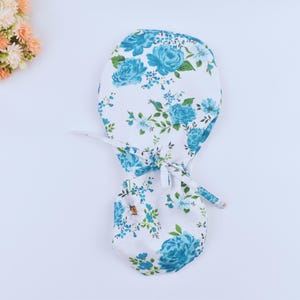 Floral Ponytail Scrub Cap: Satin Lined Cotton Surgical Cap