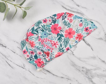 Gorro quirúrgico floral europeo: gorro quirúrgico de algodón con forro de satén