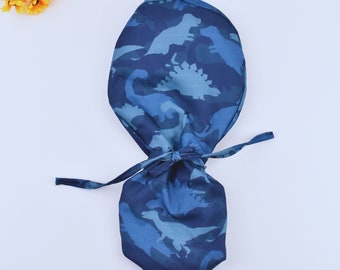 Dinosaurs Ponytail Scrub Cap: Cotton Surgical Nurse Cap