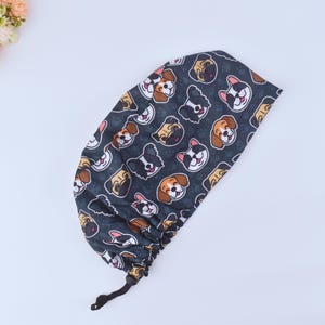 Dog Print Euro Scrub Cap: Satin Lined Ponytail Surgical Hat