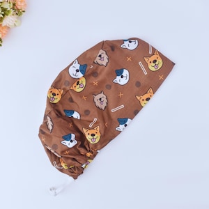 Funny Dogs Euro Scrub Cap: Ponytail Surgical Hat, Satin Lined