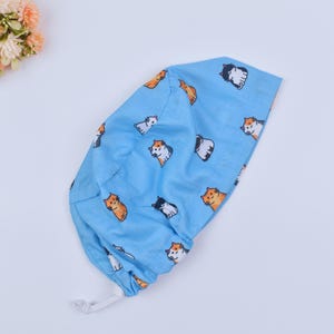 Kitten Print Euro Scrub Cap: Satin Lined Ponytail Surgical Cap