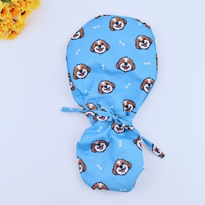 Dogs Ponytail scrub cap, Summer Surgical cap women. Surgical cap with ponytail, Scrub caps for women, surgery cap, Satin lined scrub cap.